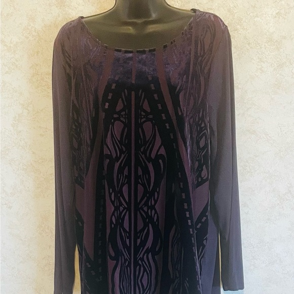 Chico's Ladies Size 2 Purple Long Sleeve Pullover Top Tunic Nylon Velour Design - Picture 2 of 16